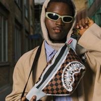 SPRAYGROUND® CROSSBODY CREAM AND BROWN TEAR CHECK SAVVY CROSSBODY