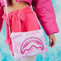 SPRAYGROUND® POUCHETTE PINK CAMO FAUX FUR CROSSOVER CLUTCH