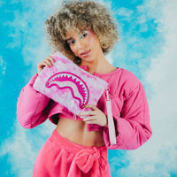 SPRAYGROUND® POUCHETTE PINK CAMO FAUX FUR CROSSOVER CLUTCH