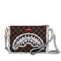 SPRAYGROUND® POUCHETTE CREAM AND BROWN TEAR CHECK CROSSOVER CLUTCH