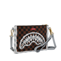 SPRAYGROUND® POUCHETTE CREAM AND BROWN TEAR CHECK CROSSOVER CLUTCH