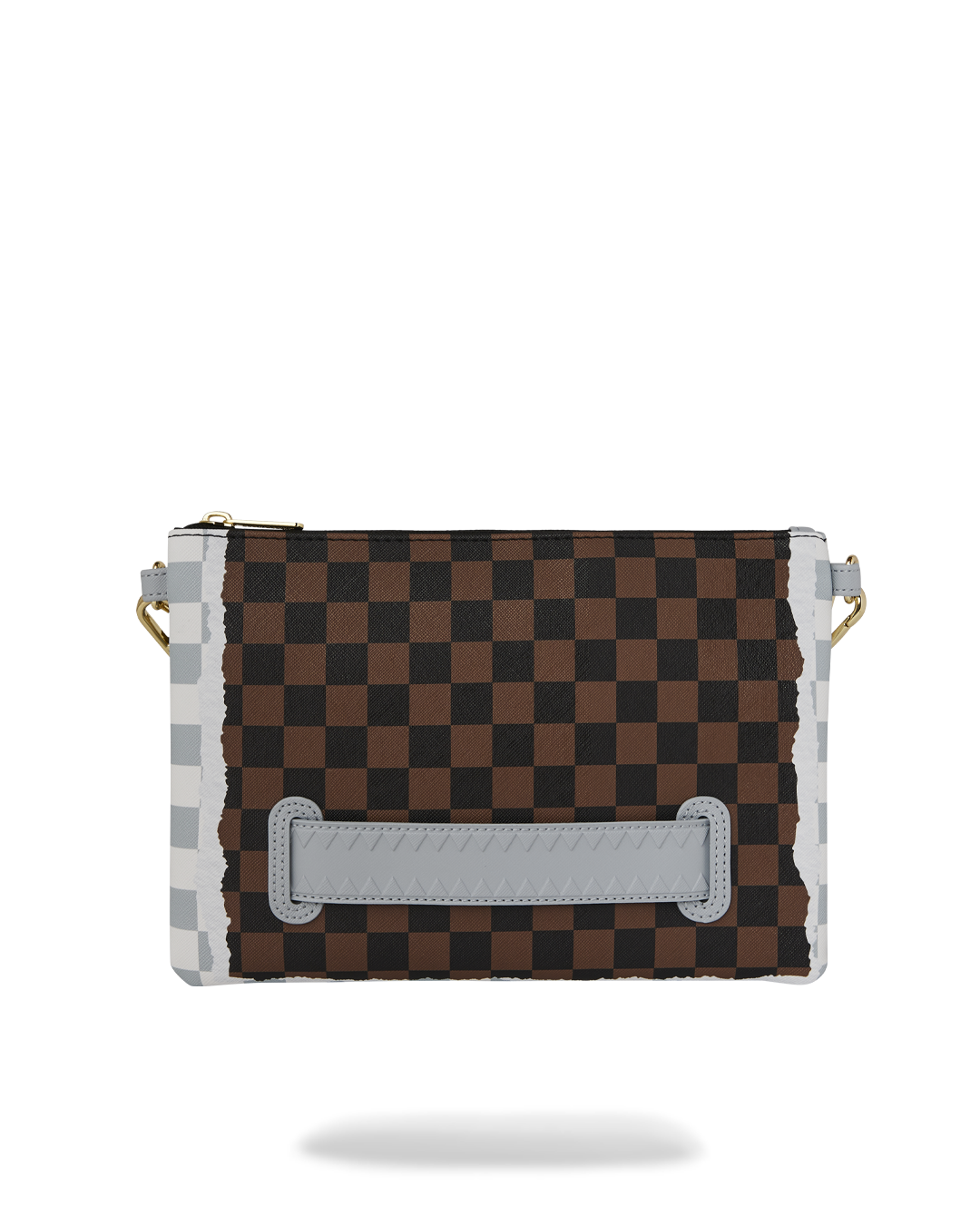 SPRAYGROUND® POUCHETTE CREAM AND BROWN TEAR CHECK CROSSOVER CLUTCH