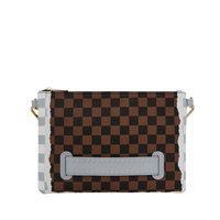 SPRAYGROUND® POUCHETTE CREAM AND BROWN TEAR CHECK CROSSOVER CLUTCH