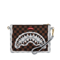 SPRAYGROUND® POUCHETTE CREAM AND BROWN TEAR CHECK CROSSOVER CLUTCH