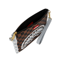 SPRAYGROUND® POUCHETTE CREAM AND BROWN TEAR CHECK CROSSOVER CLUTCH
