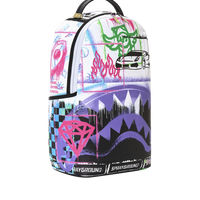 SPRAYGROUND® BACKPACK STENCIL SHARK ATTACK BLACK AND WHITE SPLIT BACKPACK