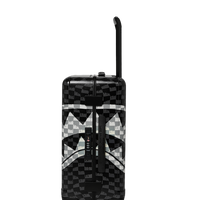 SPRAYGROUND® LUGGAGE BLACK AND WHITE DRIP CHECK SHARK CARRY-ON LUGGAGE