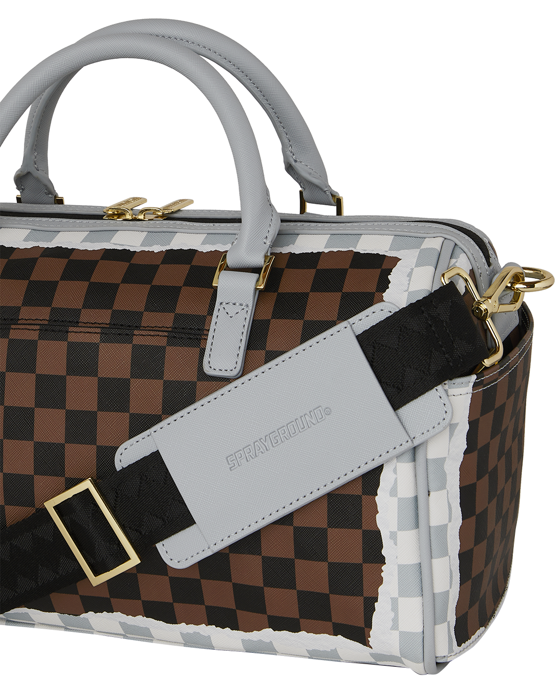 SPRAYGROUND® DUFFLE CREAM AND BROWN TEAR CHECK MINI DUFFLE