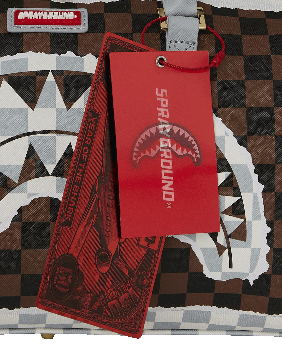 SPRAYGROUND® DUFFLE CREAM AND BROWN TEAR CHECK MINI DUFFLE