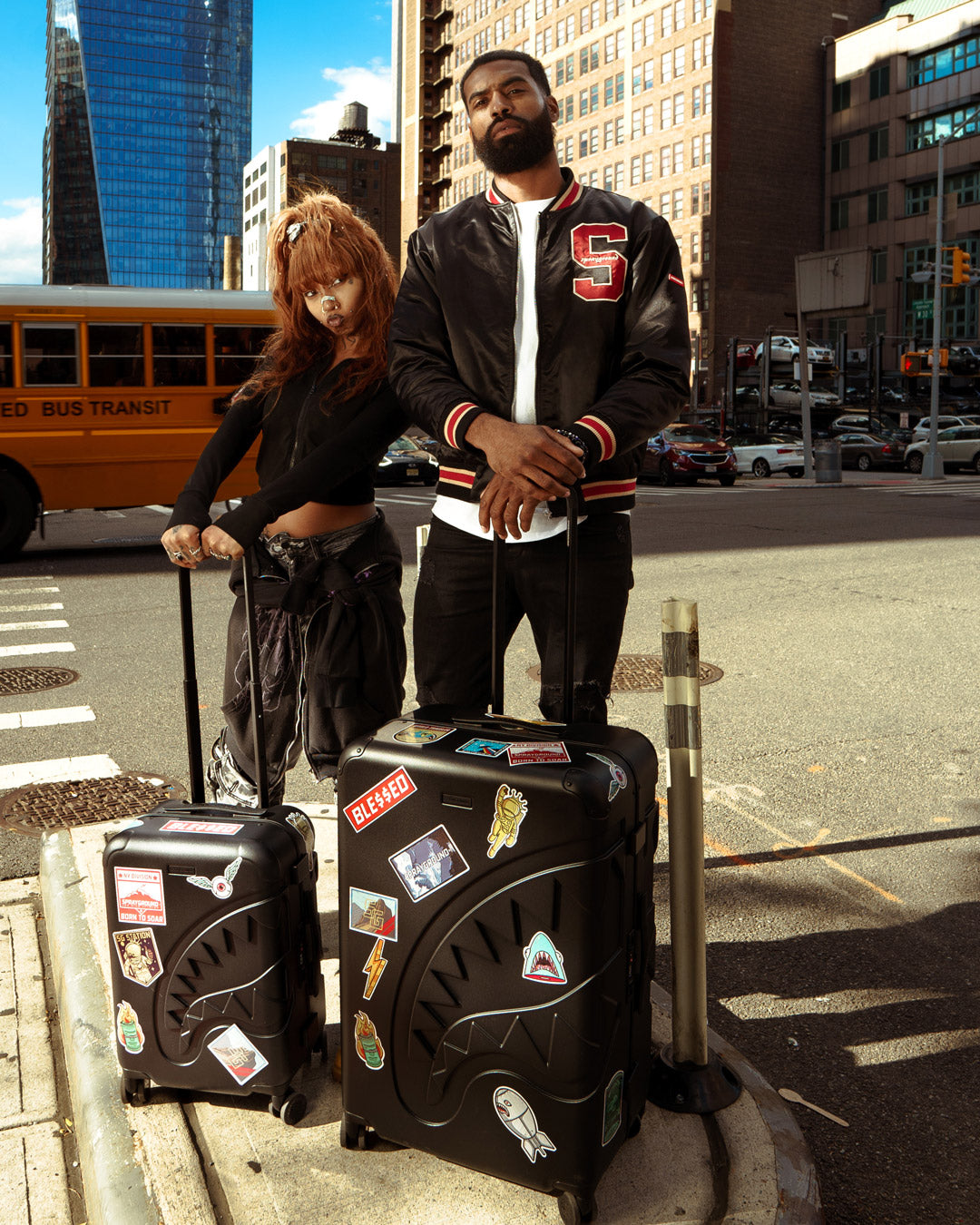 THE JOURNEY BEGINS SHARKITECTURE CARRY-ON LUGGAGE BLACK WITH EXTRA