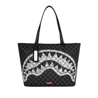 SPRAYGROUND® TOTE BLACK AND WHITE DRIP CHECK SHARK TOTE