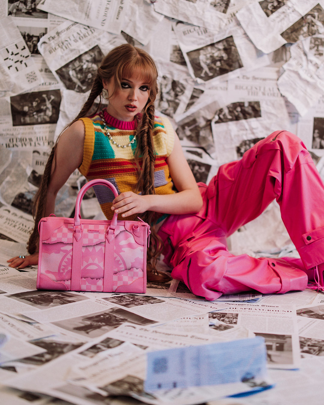SPRAYGROUND® DUFFLE PINK 3AM RIPTIDE MINI PYRAMID DUFFLE