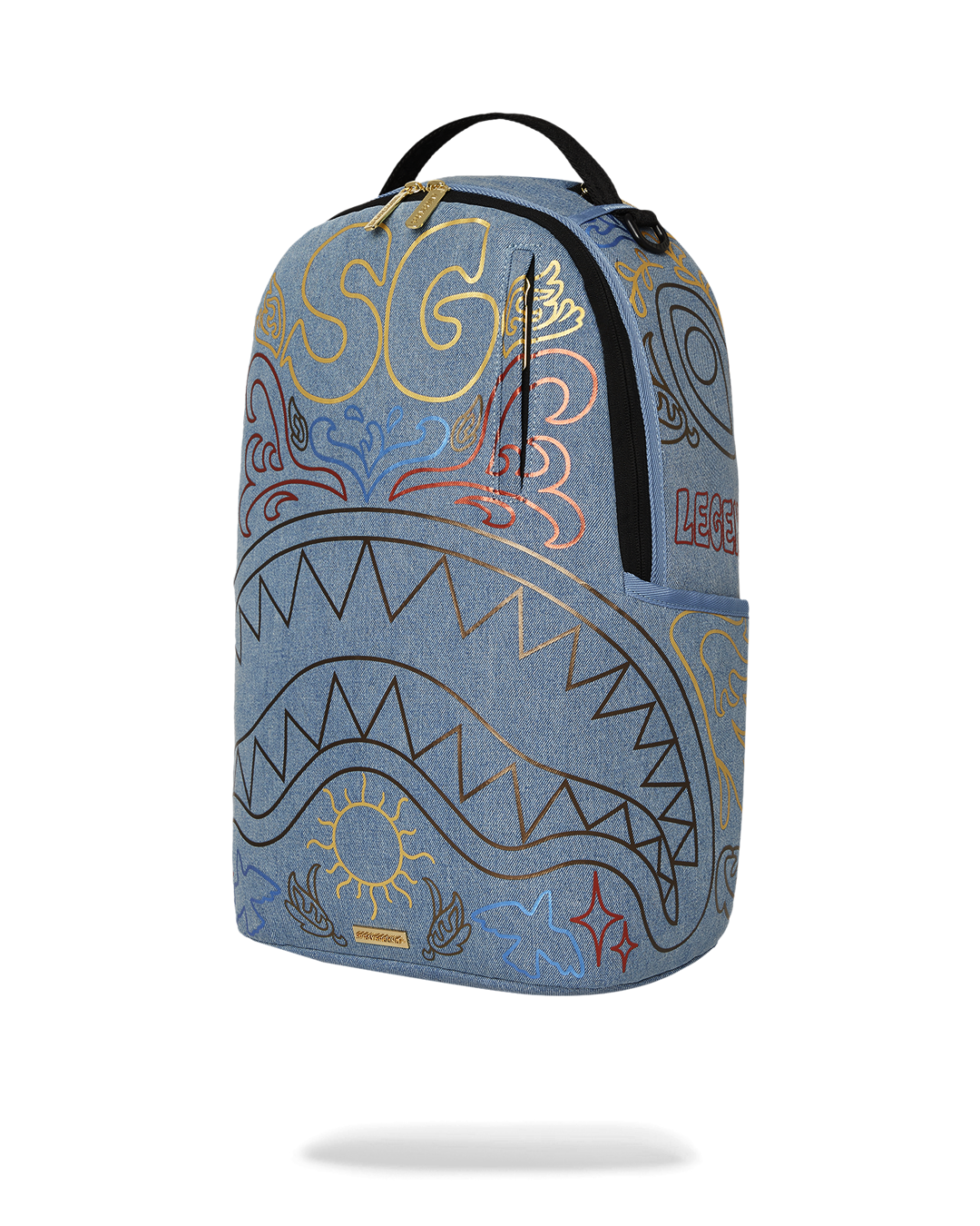 SPRAYGROUND® BACKPACK METALLIC PRINTED DENIM SHARK DLXSV BACKPACK