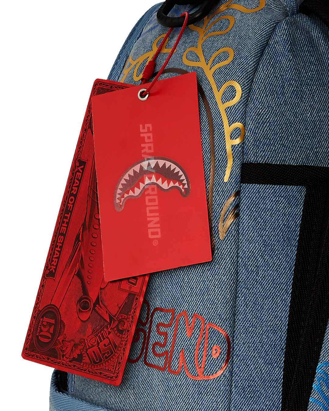 SPRAYGROUND® BACKPACK METALLIC PRINTED DENIM SHARK DLXSV BACKPACK