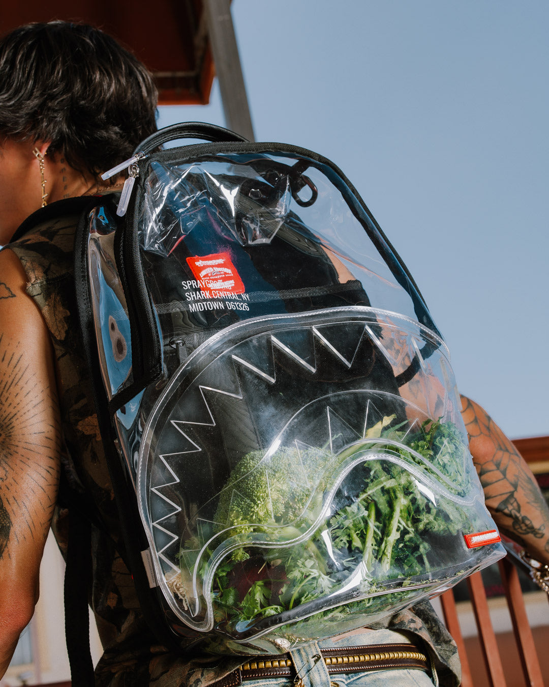 SPRAYGROUND® BACKPACK SHARK CENTRAL CLEAR DLXSV BACKPACK (BLACK BACKPANEL)