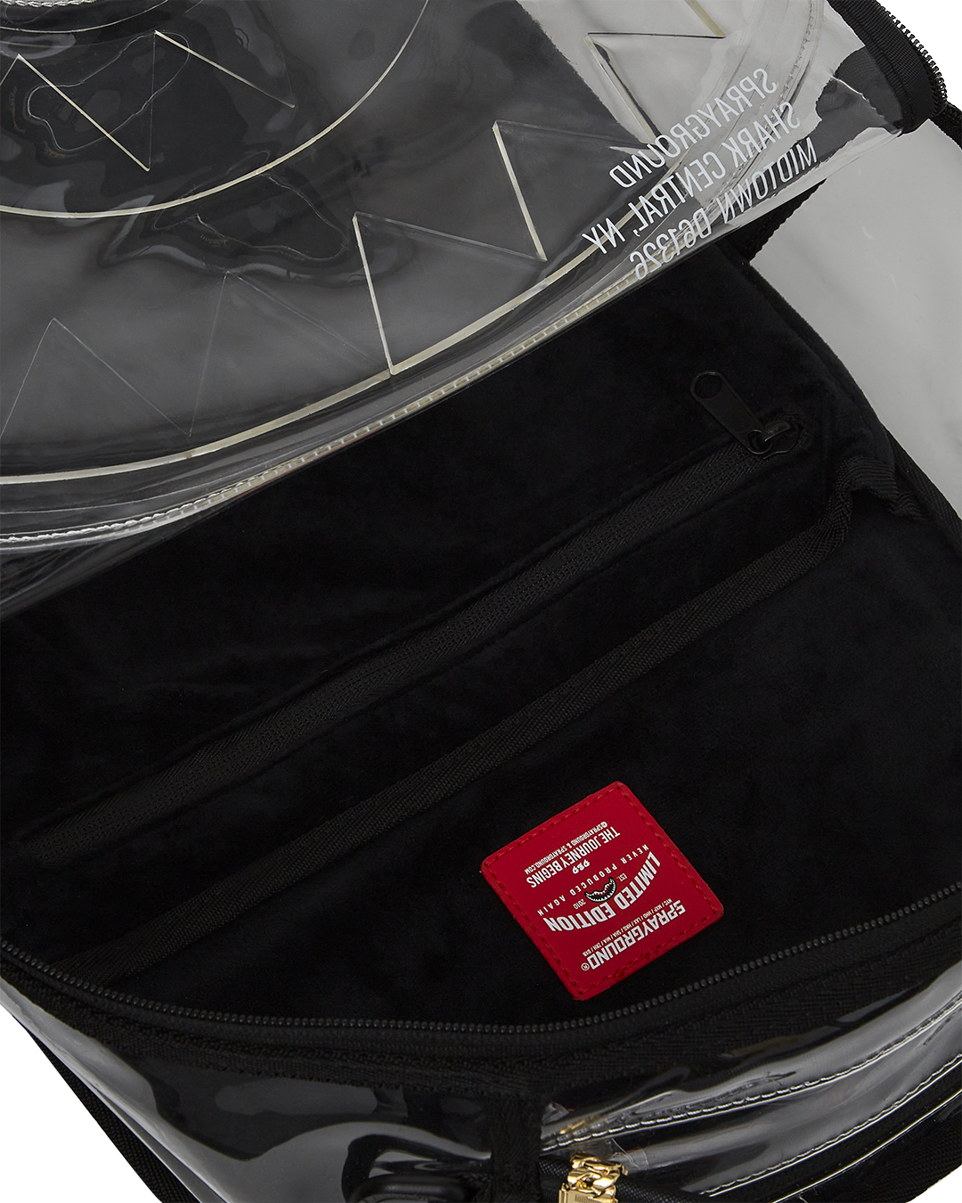 SPRAYGROUND® BACKPACK SHARK CENTRAL CLEAR DLXSV BACKPACK (BLACK BACKPANEL)