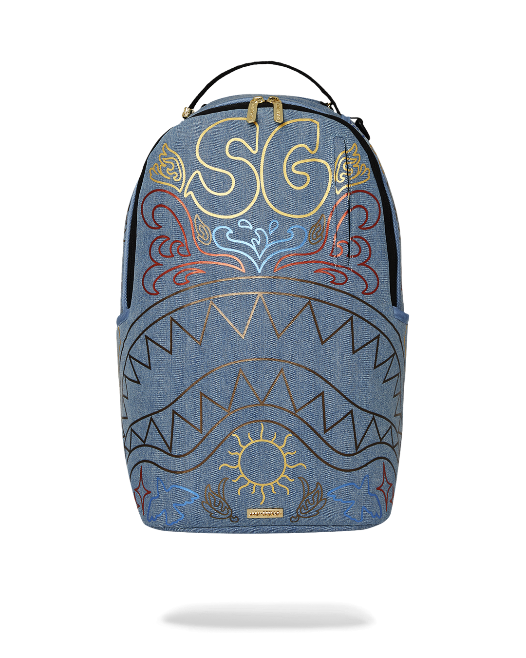 SPRAYGROUND® BACKPACK METALLIC PRINTED DENIM SHARK DLXSV BACKPACK
