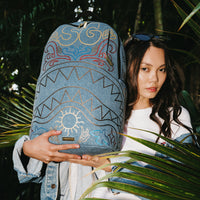 SPRAYGROUND® BACKPACK METALLIC PRINTED DENIM SHARK DLXSV BACKPACK
