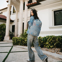 SPRAYGROUND® BACKPACK METALLIC PRINTED DENIM SHARK DLXSV BACKPACK
