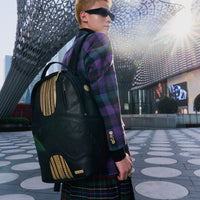 SPRAYGROUND® BACKPACK GOLD AND BLACK RACING STRIPES BACKPACK