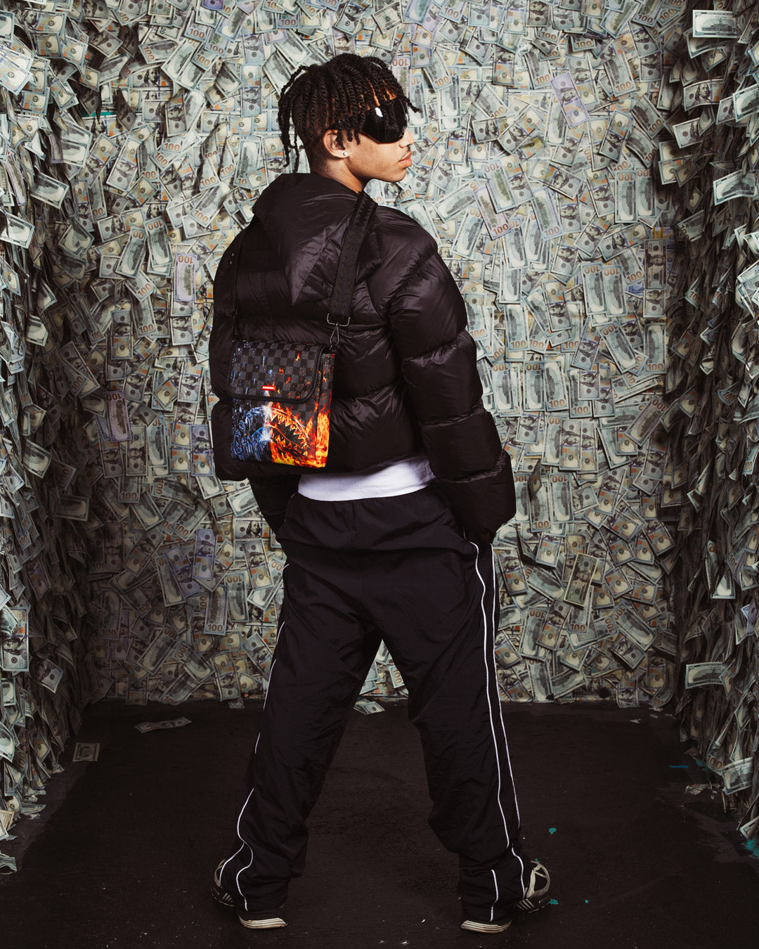 SPRAYGROUND® SLING FIRE & ICE SHARK MESSENGER SLING