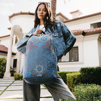 SPRAYGROUND® BACKPACK METALLIC PRINTED DENIM SHARK DLXSV BACKPACK