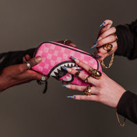 SPRAYGROUND® POUCH PINK AND BLACK DRIP CHECK POUCH