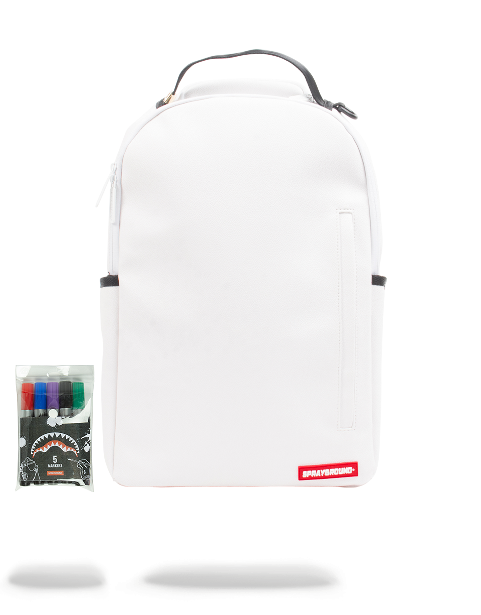 THE SPRAYGROUND DIY WHITE BACKPACK VEGAN LEATHER INNER MONEY LINING MARKERS INCLUDED