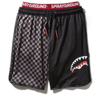 SPRAYGROUND® SWIM GREY CHECKERED SPLIT CORTO SWIM TRUNKS