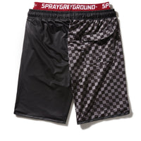 SPRAYGROUND® SWIM GREY CHECKERED SPLIT CORTO SWIM TRUNKS