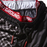 SPRAYGROUND® SWIM GREY CHECKERED SPLIT CORTO SWIM TRUNKS