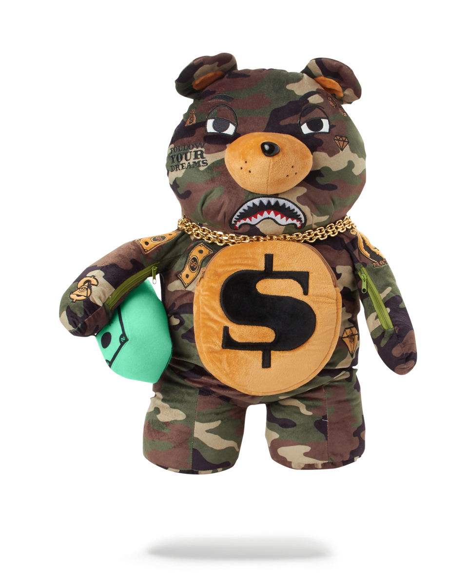 Sprayground Money Teddy Bear Black Backpack – Limited Edition Travel Patch Bag