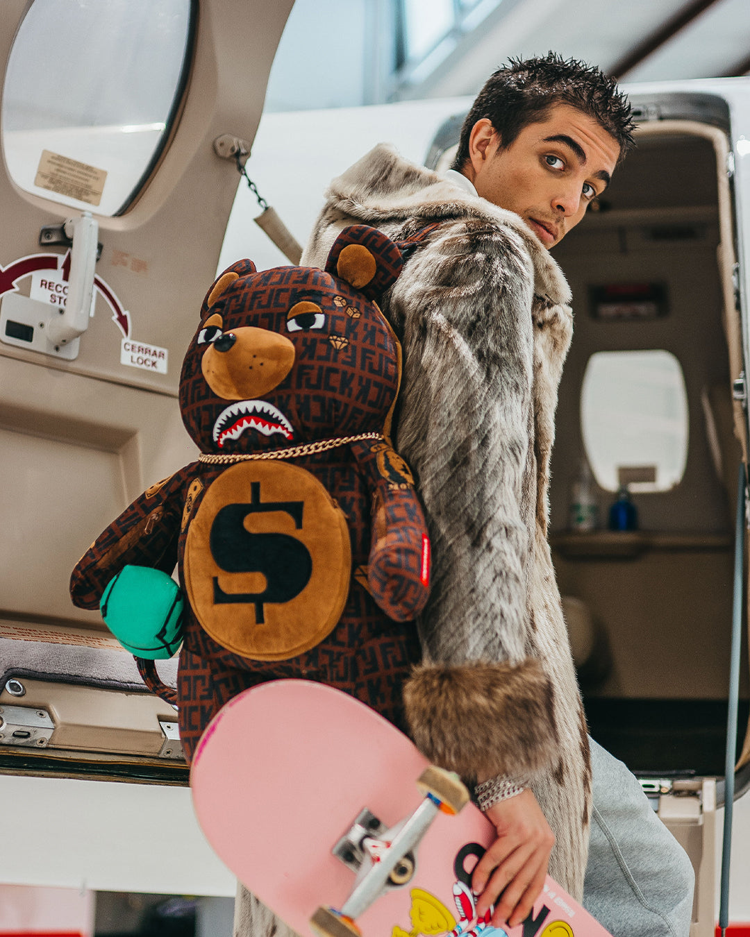 Sprayground Checkered Money Bear Rucksack in Brown for Men