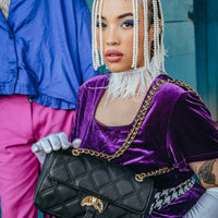 SPRAYGROUND® HANDBAG NOIR QUILT GOLD CHAIN SHARK HANDBAG