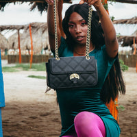 SPRAYGROUND® HANDBAG NOIR QUILT GOLD CHAIN SHARK HANDBAG