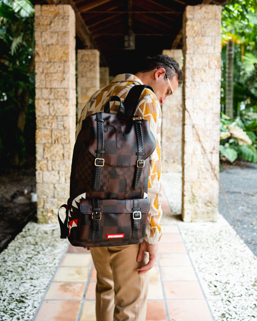 Sprayground Men Fur Sharks in Paris Backpack (Brown)