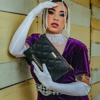 SPRAYGROUND® POUCHETTE NOIR QUILT GOLD CHAIN SHARK CROSSOVER CLUTCH