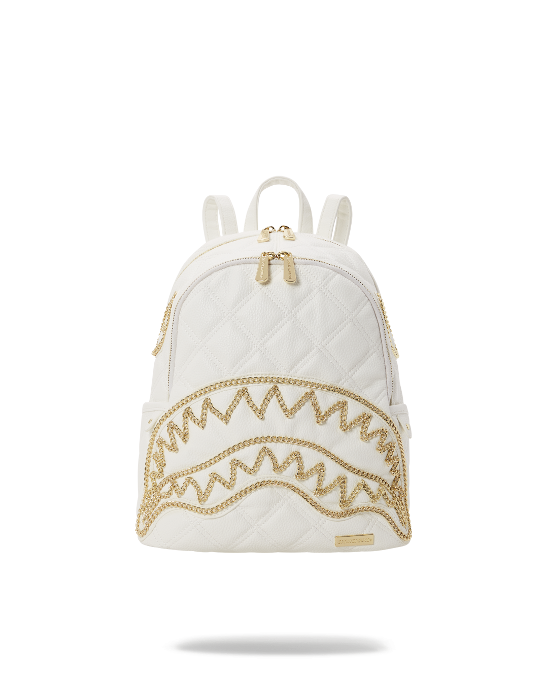 SPRAYGROUND: Quilt Gold Chain Shark Savage Backpack - White