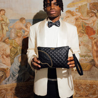 SPRAYGROUND® POUCHETTE LEVELED UP SPLIT QUILT SHARK CROSSOVER CLUTCH