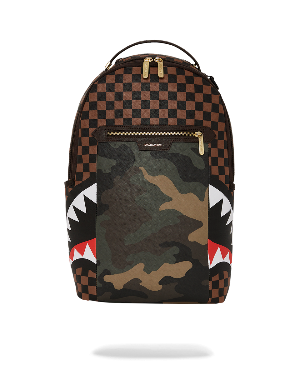 SPRAYGROUND EXTERIOR GOLD ZIP POCKET SHARKS IN PARIS Handbag