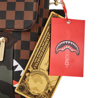 SPRAYGROUND® SLING EXTERIOR GOLD ZIP POCKET SHARKS IN PARIS MESSENGER SLING BAG