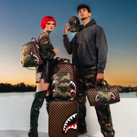 SPRAYGROUND® LUGGAGE EXTERIOR GOLD ZIP POCKET SHARKS IN PARIS JETSETTER CARRY-ON LUGGAGE