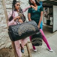 SPRAYGROUND® DUFFLE NOIR QUILT GOLD CHAIN SHARK DUFFLE