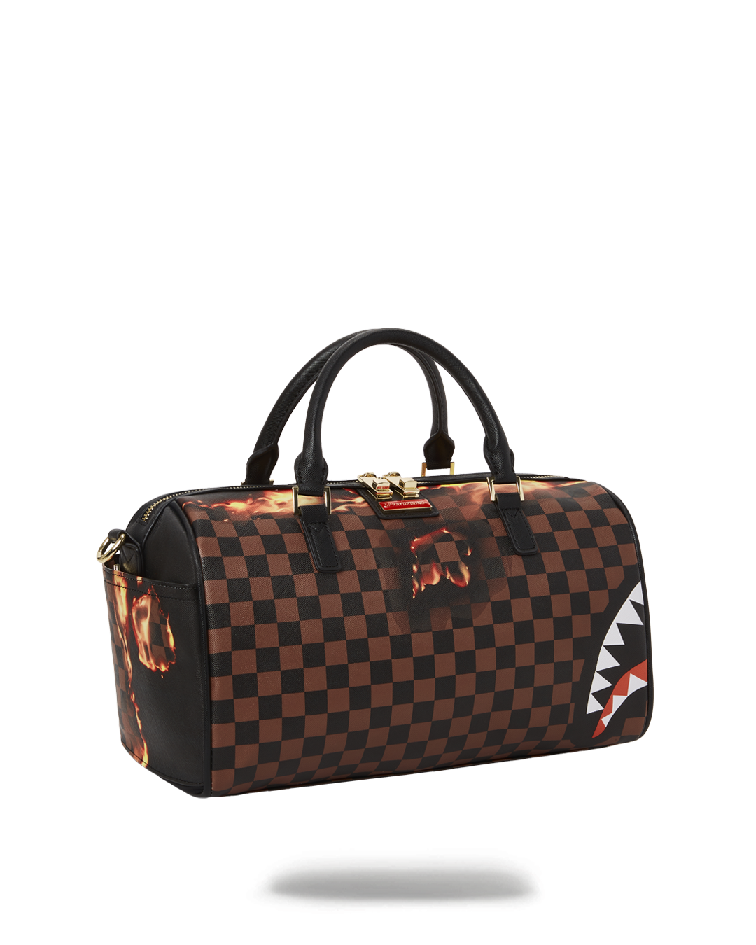 SPRAYGROUND DUFFLE TRAVEL BAG BROWN SHARK IN PARIS BLACK SPLIT FLAMES BRAND  NEW