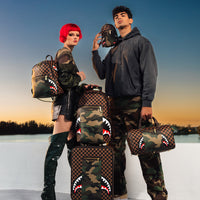 SPRAYGROUND® DUFFLE EXTERIOR GOLD ZIP POCKET SHARKS IN PARIS MINI DUFFLE