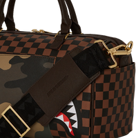 SPRAYGROUND® DUFFLE EXTERIOR GOLD ZIP POCKET SHARKS IN PARIS MINI DUFFLE