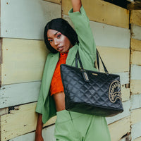 SPRAYGROUND® TOTE NOIR QUILT GOLD CHAIN SHARK TOTE