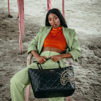 SPRAYGROUND® TOTE NOIR QUILT GOLD CHAIN SHARK TOTE