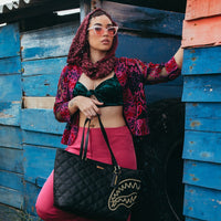 SPRAYGROUND® TOTE NOIR QUILT GOLD CHAIN SHARK TOTE