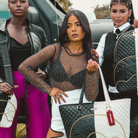SPRAYGROUND® TOTE LEVELED UP SPLIT QUILT SHARK TOTE